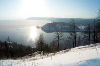 Вид с Камня Черского зимой на исток Ангары